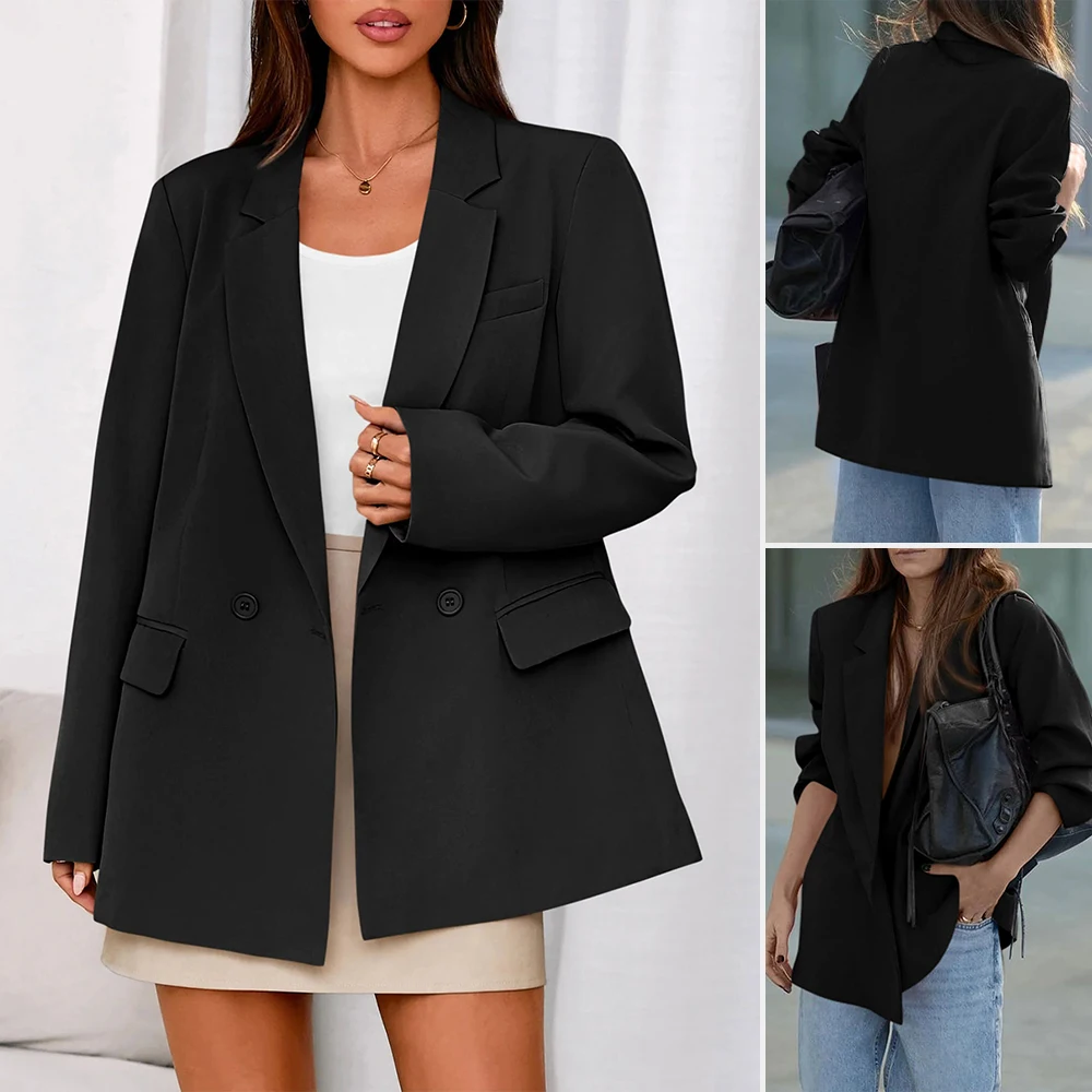 

Elegant Loose Fit Women's Suit Dress Casual Long Sleeve Straight Tube Arm Pure Color Fashion Top for Spring Autumn