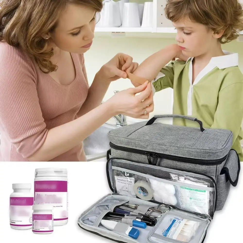 

Large Capacity Medicine Kit Bag Sorted Storage Handle Medicine Carry Bag Portable 6 Mesh Pocket Travel Medicine Organizer