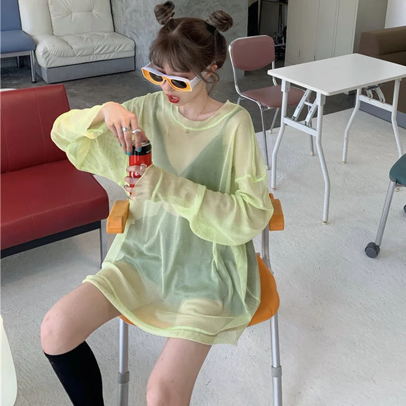 女性用長袖Tシャツ,ファッショナブルなニット,無地,トレンディ,カジュアル,ヒップスター,原宿,キャンディーカラー