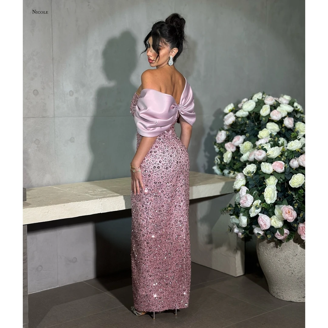 

Nicole Line A Party Dress for Wedding Dresses Women's Elegant Dresses for Special Occasions Custom Made Off-shoulder Rhinestone