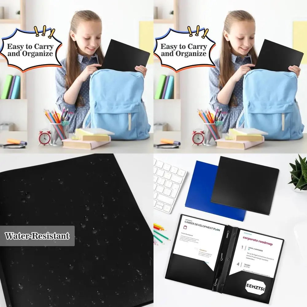 

Plastic Folders with Pockets and Fasteners, 2-Pocket, Holds 8.5x11 Paper, Ideal for School, Office, Home, Black