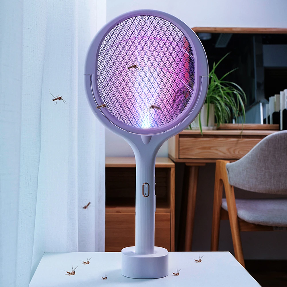 Elektrische Vliegenmepper Racket Roterende Kop Type-C Oplaadbare Bug Zapper Racket Mosquito Zapper Racket Mug Wesp Killer Indoor