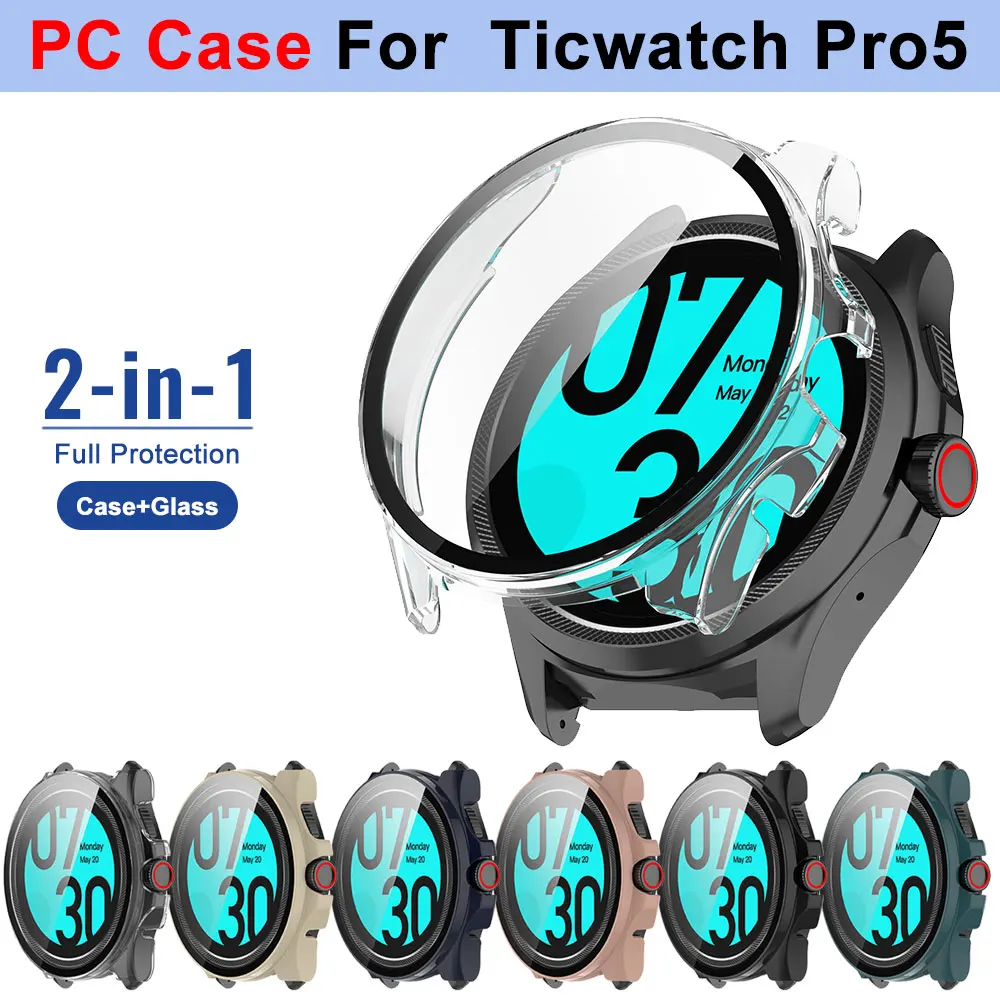 

For Ticwatch Pro 5 Tempered Glass + PC Case Cover SmartWatch Protective Bumper Screen Protector Shell Film For Ticwatch Pro5