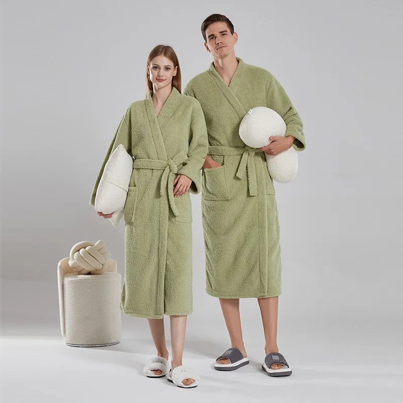 Winter New Thick Warm Coral Fleece Robe Couples Sleepwear Nightwear Loose Flannel Bathrobe Gown Men And Women Home Clothes