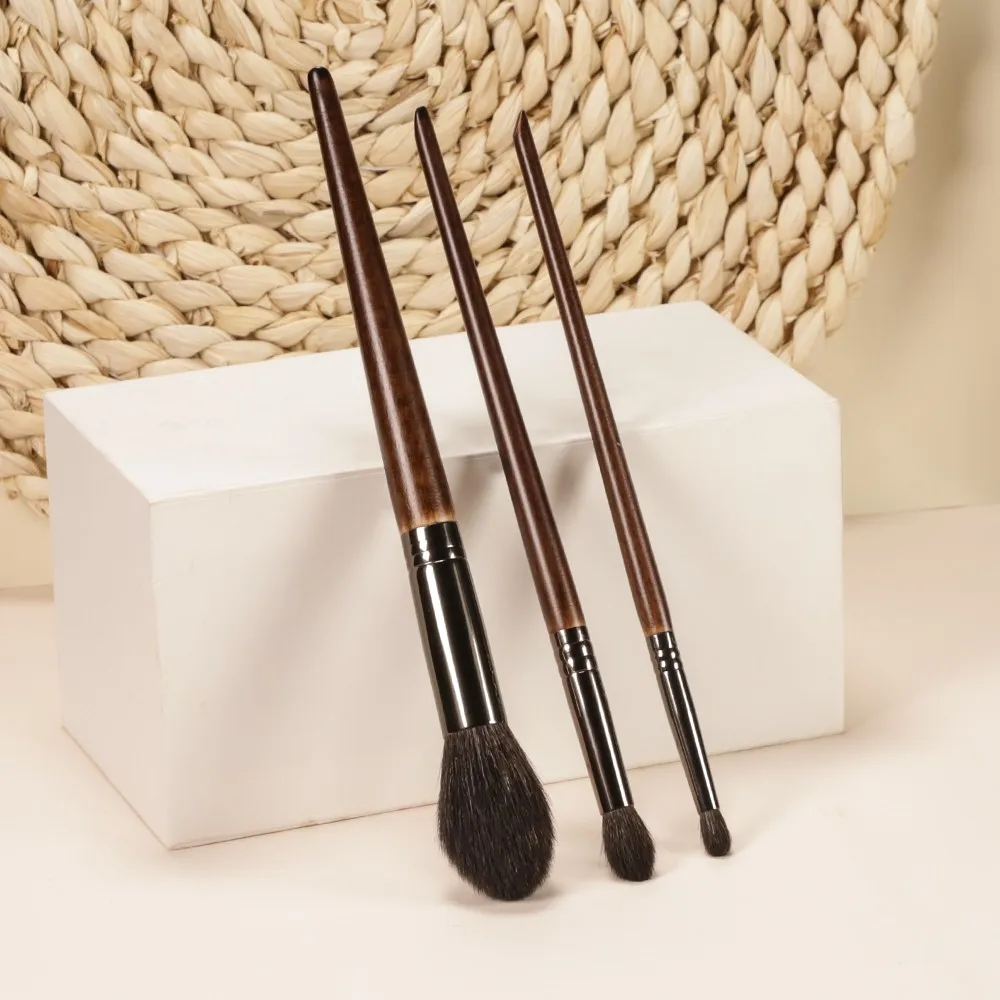 OVW Brush Set 3PCS Soft Natural Goat Hair Detail Blending Cosmetic Make Up Beauty Tool Kabuki