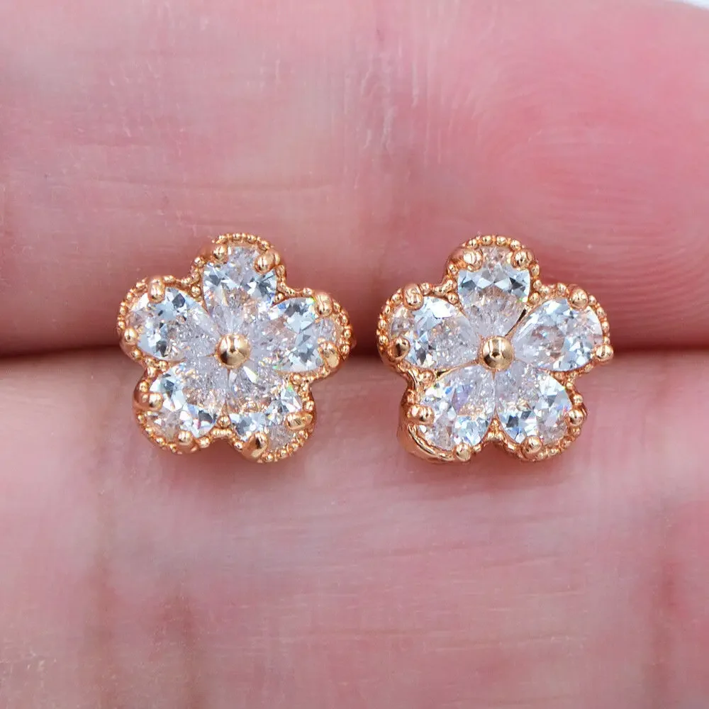 Couleur or femmes mode clair Zircon CZ fleur boucles d'oreilles bijoux