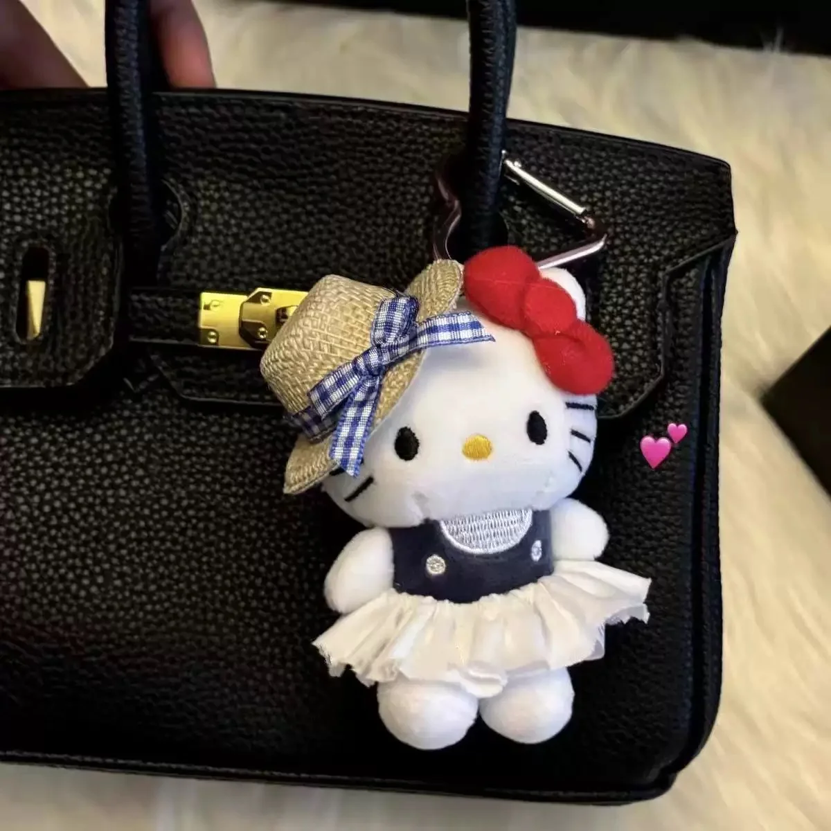 كارتون سانريو القش قبعة كيتي لطيف دمية المفاتيح Kawaii ظهره اكسسوارات الديكور هدية عيد ميلاد