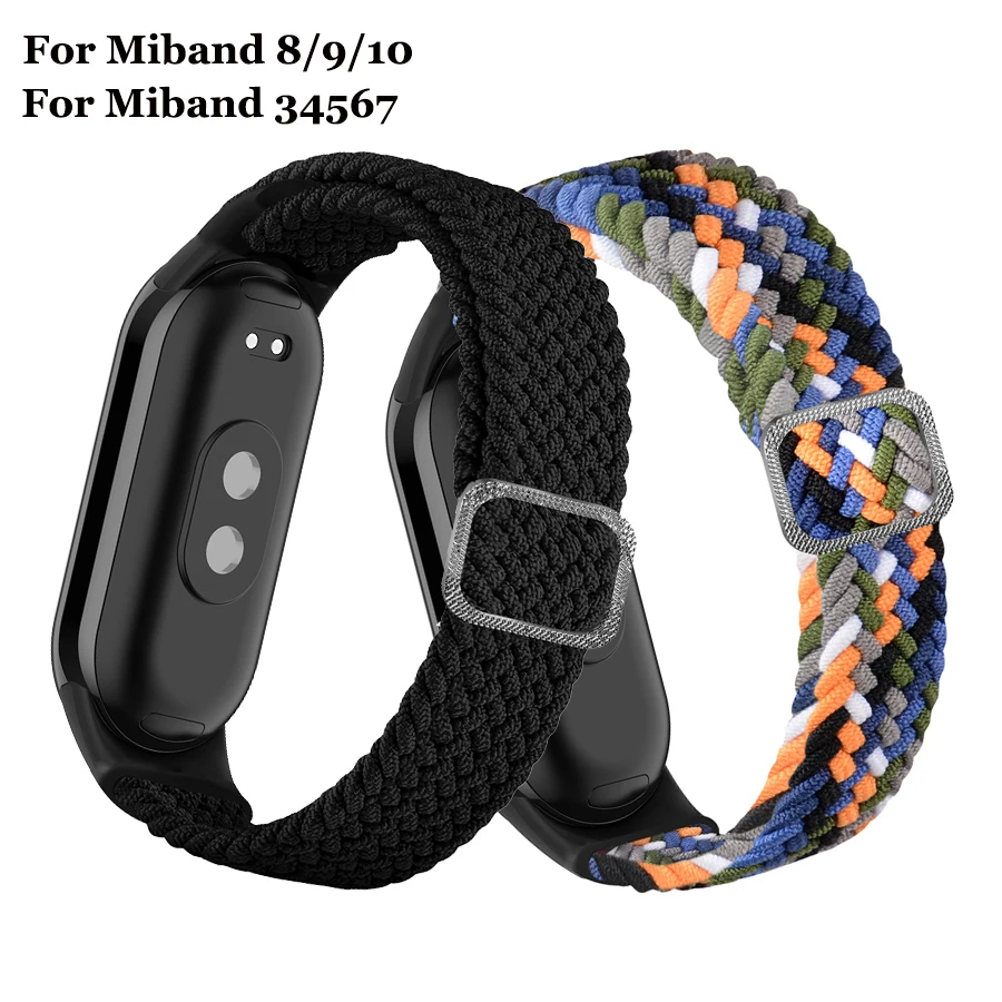 Armband für Xiaomi Mi Band 10 9 8, elastisches Nylon, geflochtene Schlaufe, verstellbare Schnalle, Ersatz-Correa-Armband für Miband 7, 6, 5, 4, 3