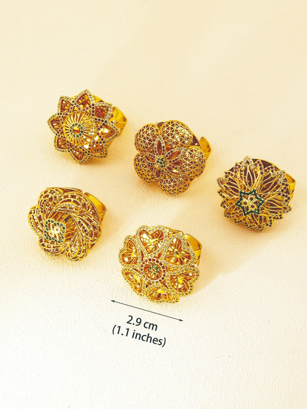 Arab /Ethiopian/African Wedding Gold Color Ring for Women Men Fashion Jewelry Party Ring Adjustable Opening Luxury Zircon