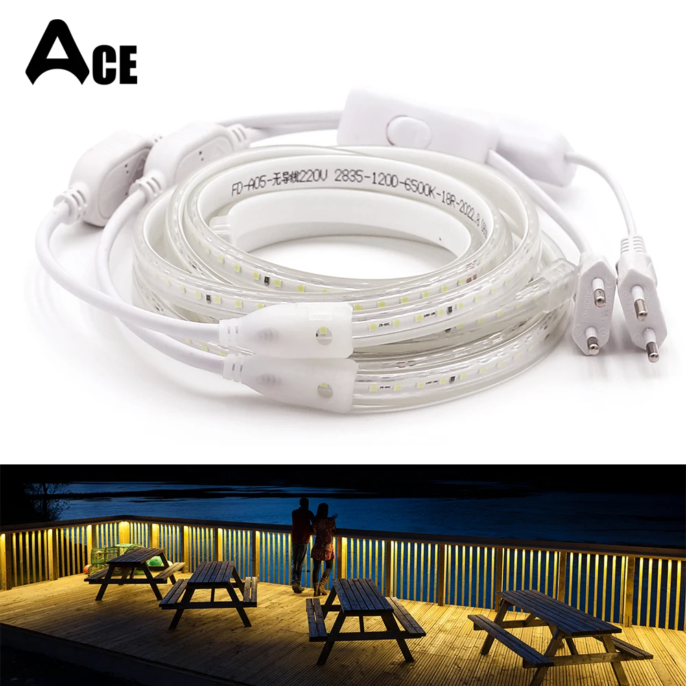 

Pure Copper Wire High Brightness Lamp 2835SMD 120LEDs/m Flexible Outdoor Waterproof 220V LED Strip Lights with EU/US Power Plug