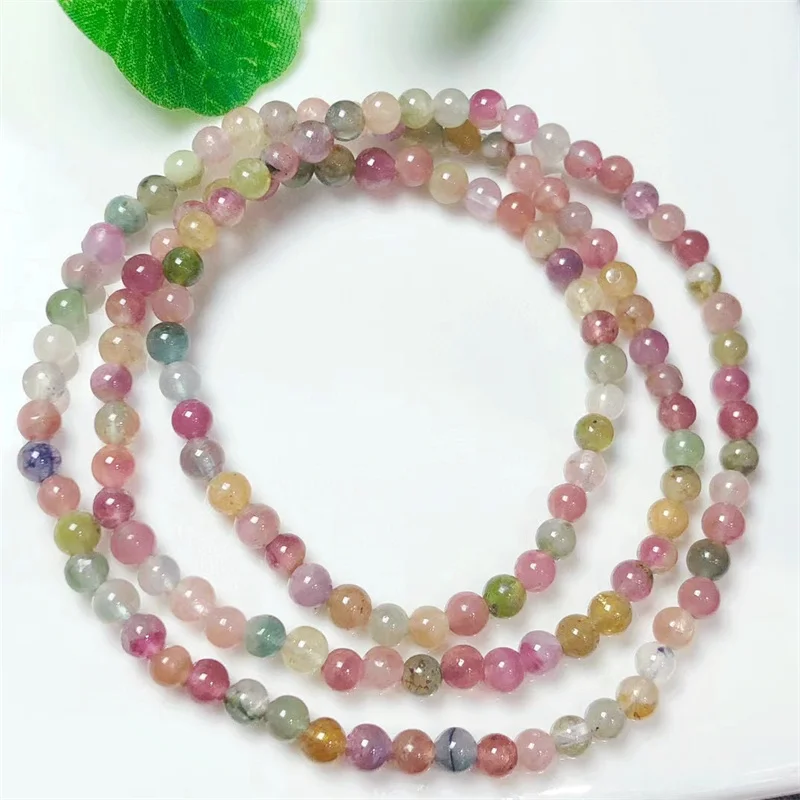 

Natural Tourmaline Triple Circle Bracelet Fashion Gemstone Crystal Jewelry Bangle For Women Healing Bohemia Holiday Gift 4MM