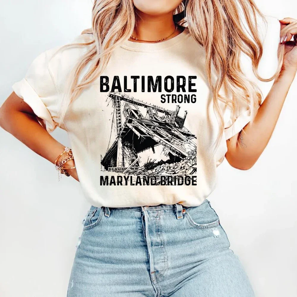 Printed Fun Style Baltimore Strong Maryland Baltimore Short Sleeve Top Loose Fashion Style Basic O-Neck Summer Casual T-Shirt