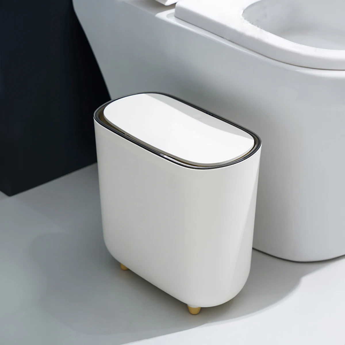 

Narrow Shape Press Ring Trash Can with Lid for Bathroom Gap, Highlighting the Features of Garbage Classification