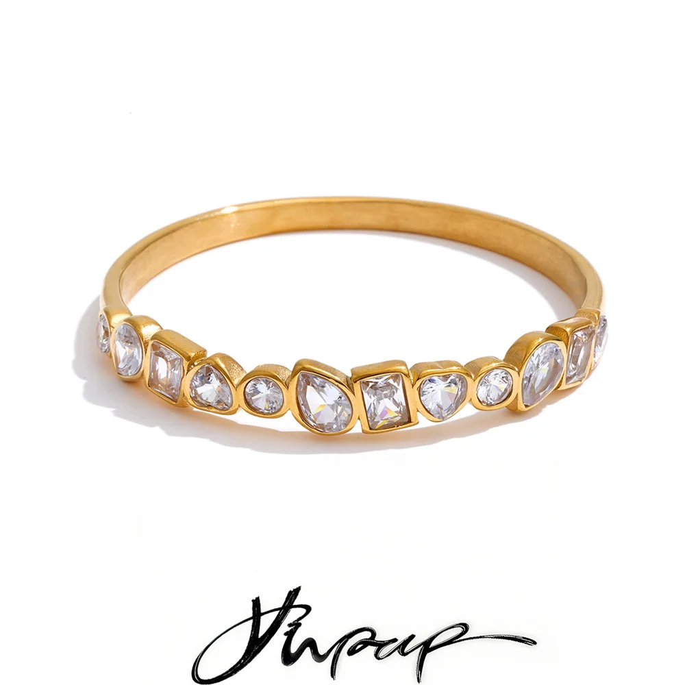 Yhpup-pulsera dorada de circonia cúbica de acero inoxidable de alta calidad, 62mm, joyería de muñeca ostentosa delicada, resistente al agua