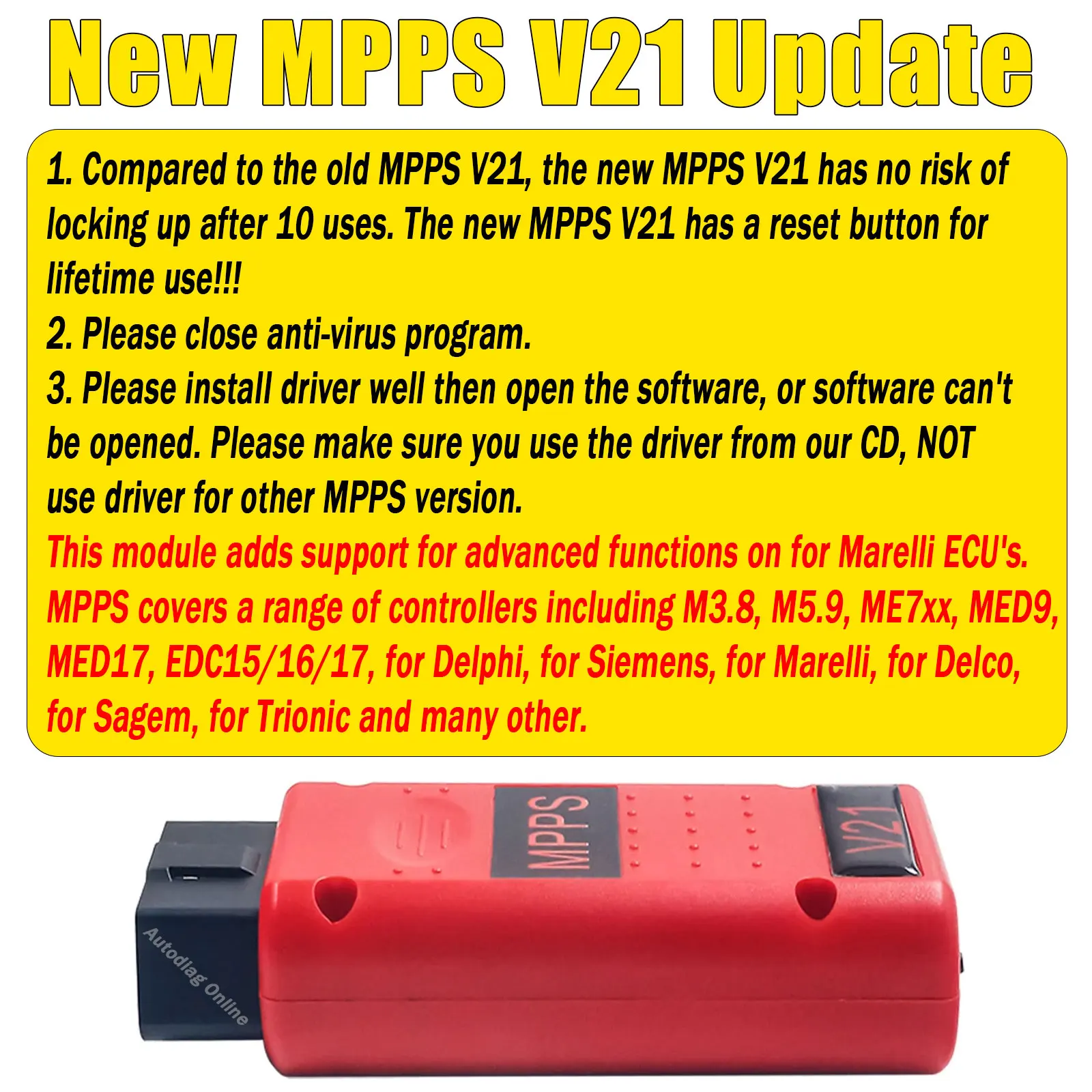 OBD2 MPPS V21 Разблокированная версия бесконечного сброса с кабелем Breakout Tricore EDC15 EDC16 EDC17 Чтение и запись OBD2 ECU Чип-тюнинг