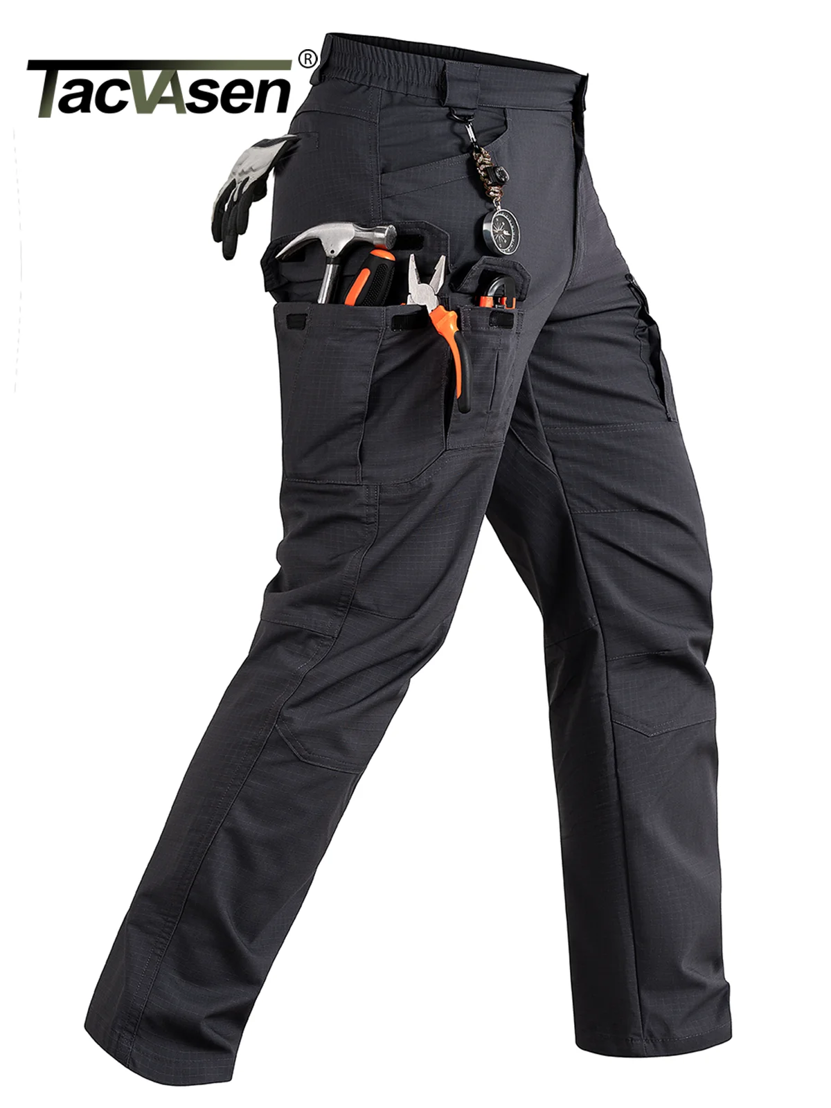 

TACVASEN Mens Lightweight Work Cargo Pants Waterproof Ripstop Breathable Stretch Tactical Hiking Outdoor Trousers with 8 Pocket