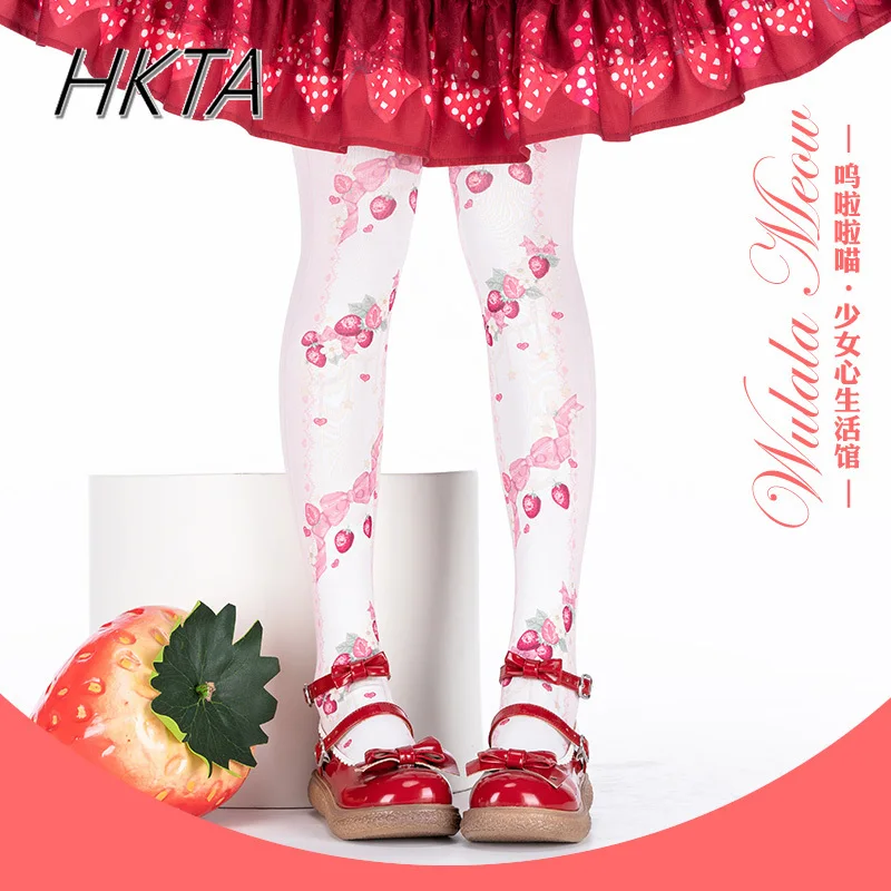 

Japanese Sweet Lolita Girl Knee High Socks Spring Kawaii Pink Stockings Women Cute Strawberry Bow Print Ladies Thigh High Socks
