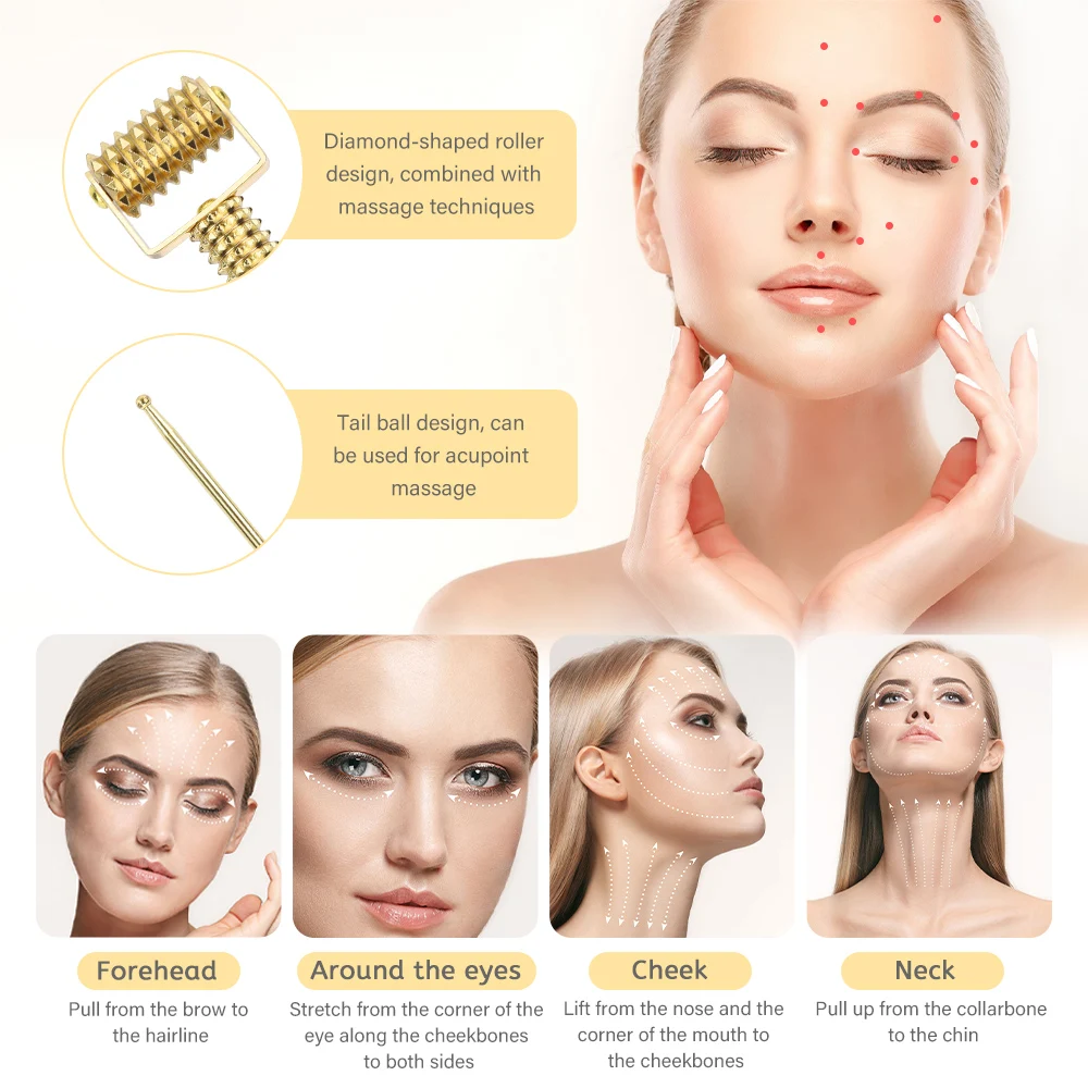 Gold Derma Roller Micronaald Oor Acupunten Sonde Massage Naald Facial Lift Aanscherping Anti Rimpel Dermaroller Beauty Tools Mesotherapie Voor