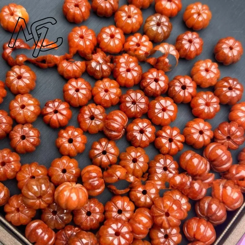 10pc Natural Emerald Red Jade Pumpkin 14mm Beads Bracelet Adjustable Bangle Jewellery Accessories Hand-Carved Man Luck Amulet - Image 6
