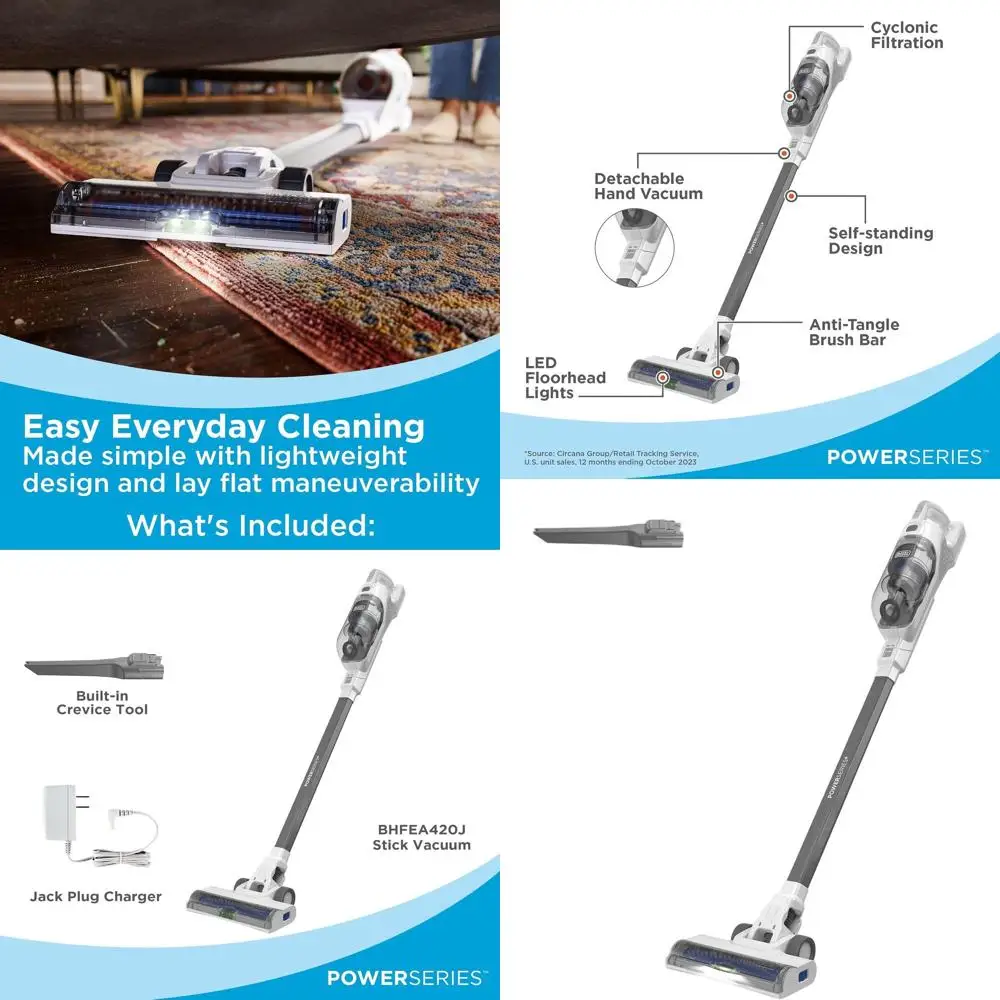 

16V MAX Cordless Stick Vacuum with LED Lights, Portable, Lightweight, Anti-Tangle, Self-Standing, Multi-Surface, White