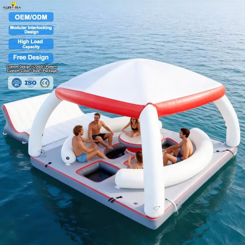 Inflatable Water Floating Island Platform Adult and Kids Inflatable Sea Floating Dock Play Water Floating Tent for Adults