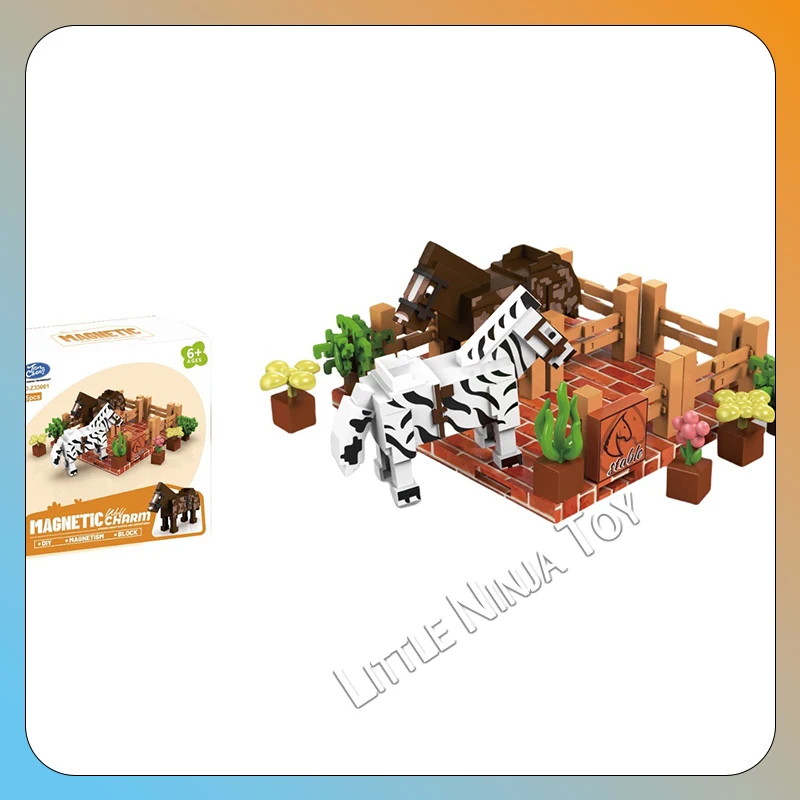 Z33001 마그네틱 큐브 빌딩 블록 동물원 마그네틱 베이스 조립 장식 세트, 어린이 교육용 자석 장난감