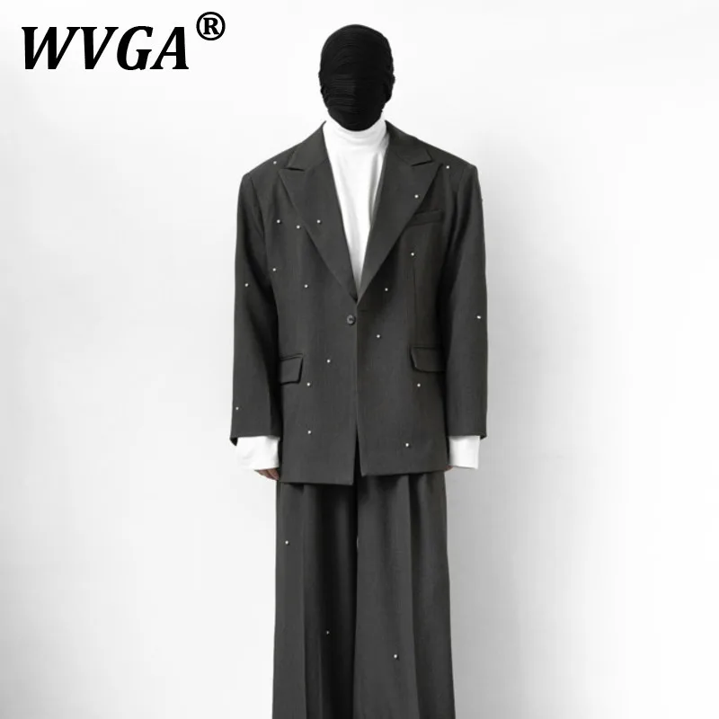 

WVGA Spring Autumn New Men Tide Y2K Pearls Embellishment Fashion Design Blazer Niche Loose Chic Casual Stylish Suit Pants W8347