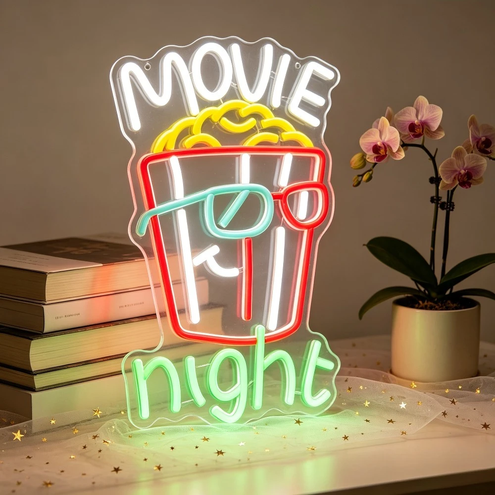 Home Cinema Wall Lights - Filmabend Popcorn LED Neonlicht-Schild, dimmbares LED-Neonlicht