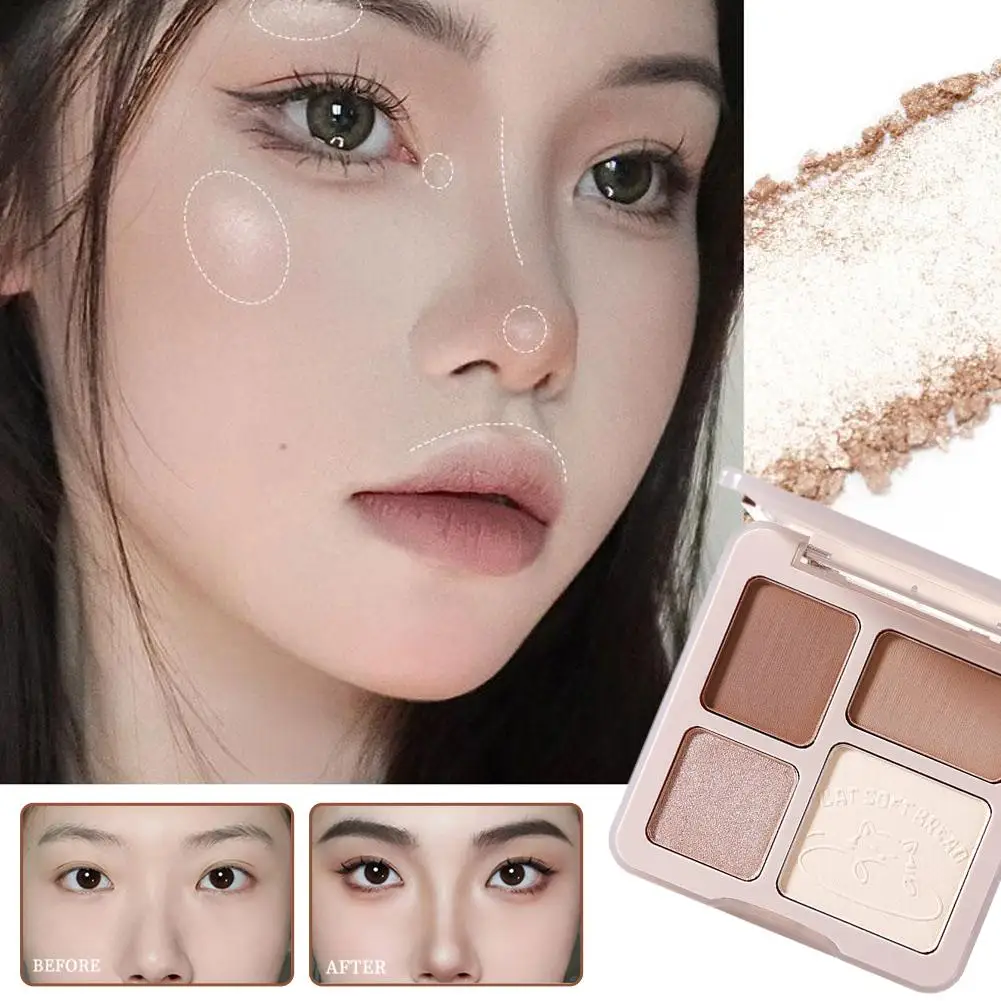 4色の輪郭パレット：マットブライトナー、シマーハイライト - アイシャドウ、輪郭形成用の多用途マルチユースパレット D0D2