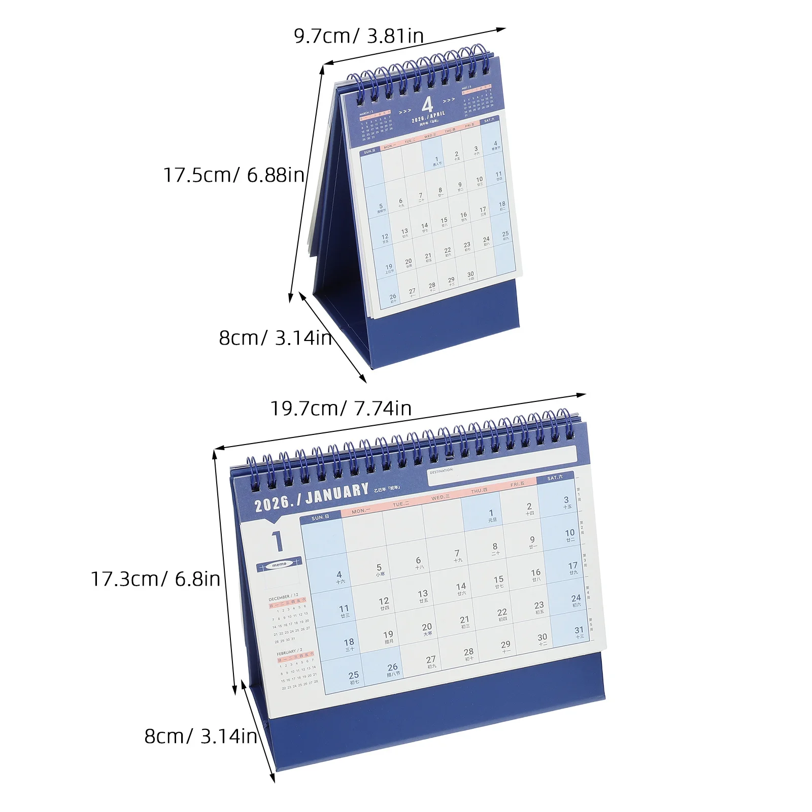 2Pcs 2026 Tabletop Calendar Flip Design Thick Smooth Paper Ink Bleed Prevention Home Office Desk Planner 2026 Desktop Calendar