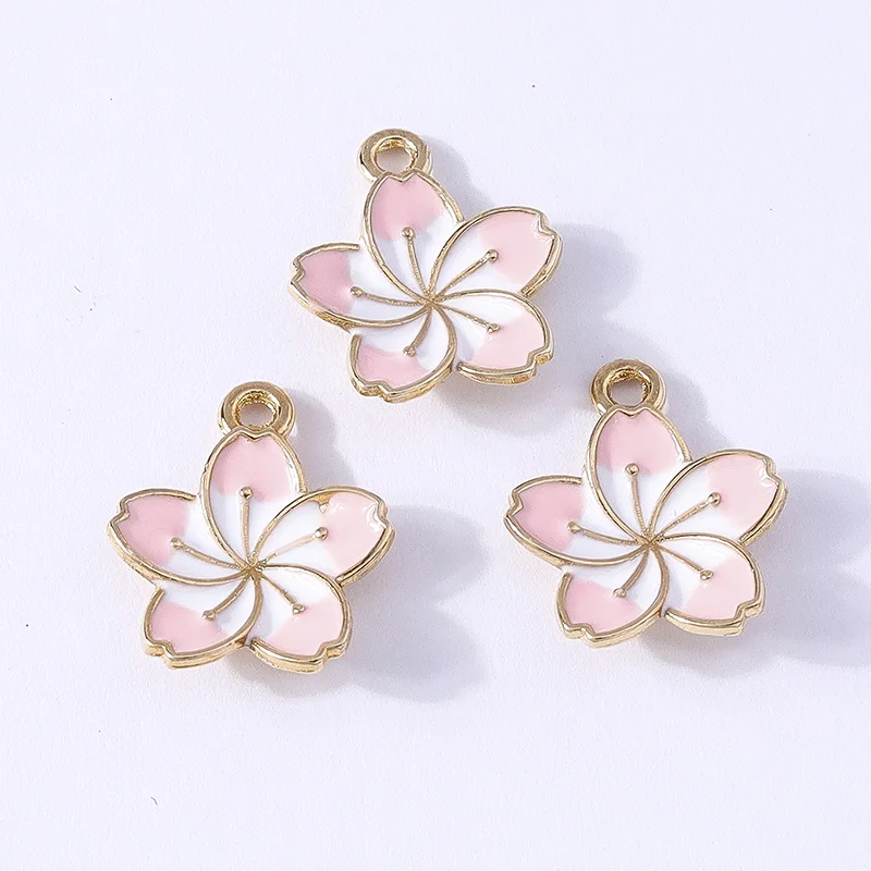 10 Stück 13 x 16 mm niedliche Emaille-Sakura-Blumen-Charms-Anhänger für die Herstellung von Halsketten, Ohrringen, Armbändern, Zubehör, DIY-Schmuckzubehör – Detail 6
