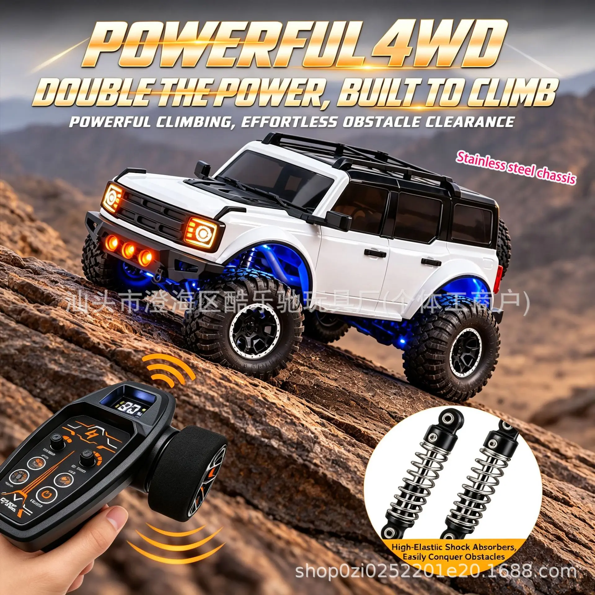 New Remote Control 4wd Off Road Climbing Car 1:16 Scale 430 Stainless Steel Chassis With Led Light Hobby Vehicle Moldel Car
