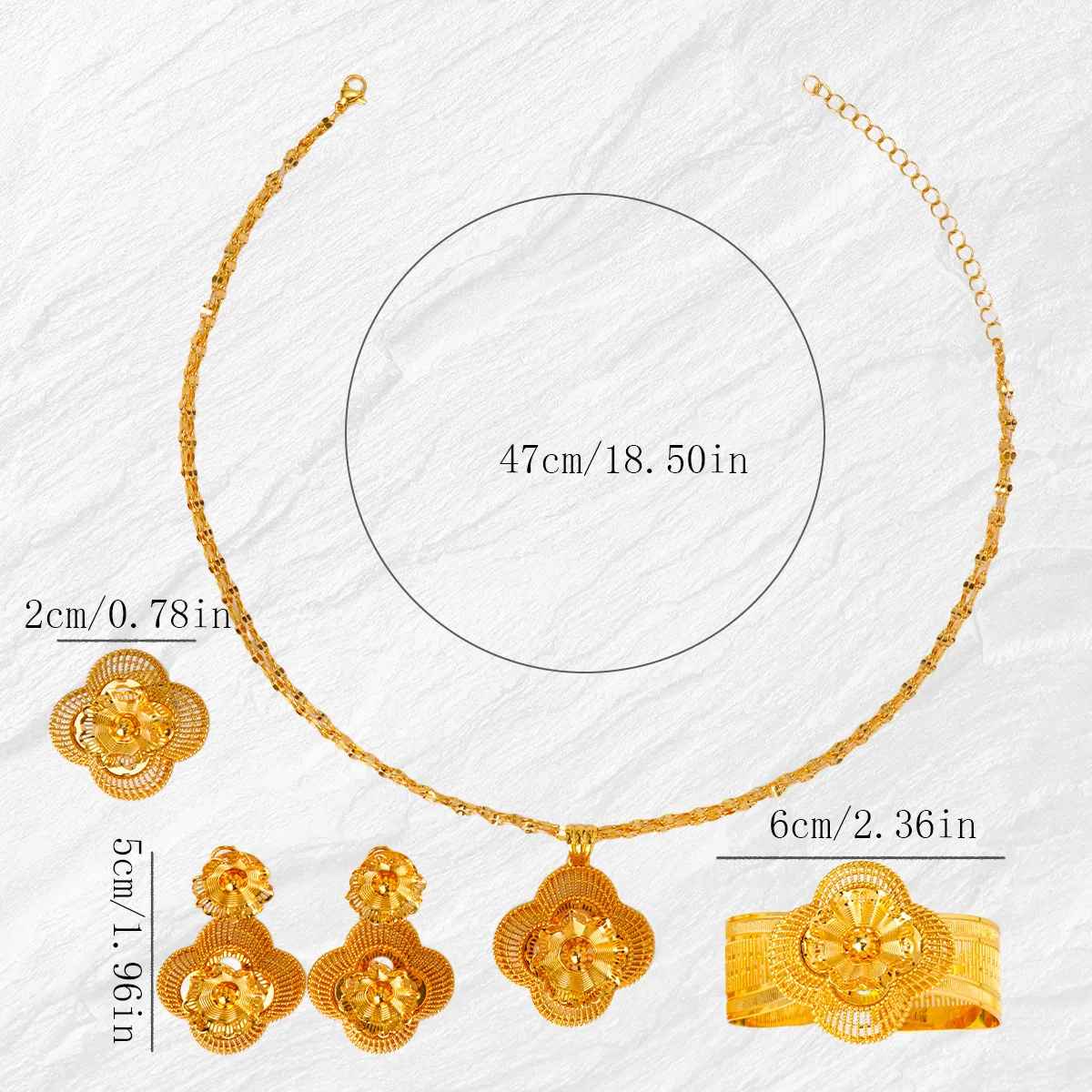 Italy Dubai New 24K Gold Plated Necklace Earrings Rings Bracelets Wedding Party Jewelry Set for Lovers 55555