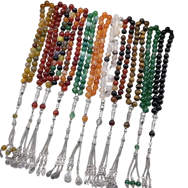 11Pcs/set 10Mm 33 Beads Agate Muslim Arab Prayer Beads Tasbih Women Islam Rosary Tasbih Tasbeeh Tassel Bracelet Jewelry Ramadan