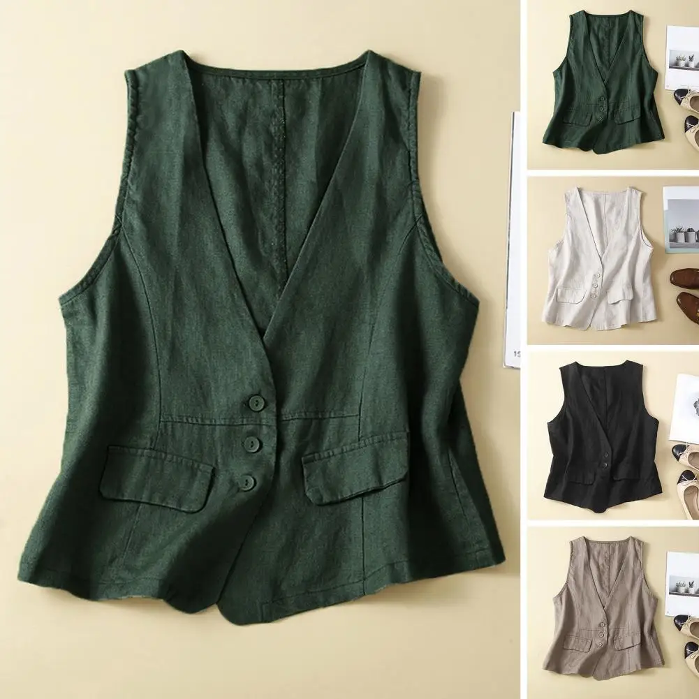 

Cotton and Linen V-Neck Summer Thin Loose Literary Versatile Shirt Sleeveless Top Small Vest jacket