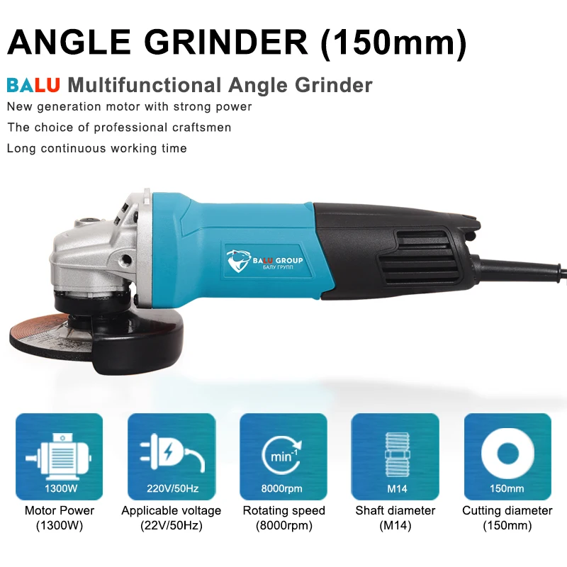 BALUGAEA M14 Angle Grinder Machine 1300W 150mm Corded Grinder Grinding Machine Power Tool