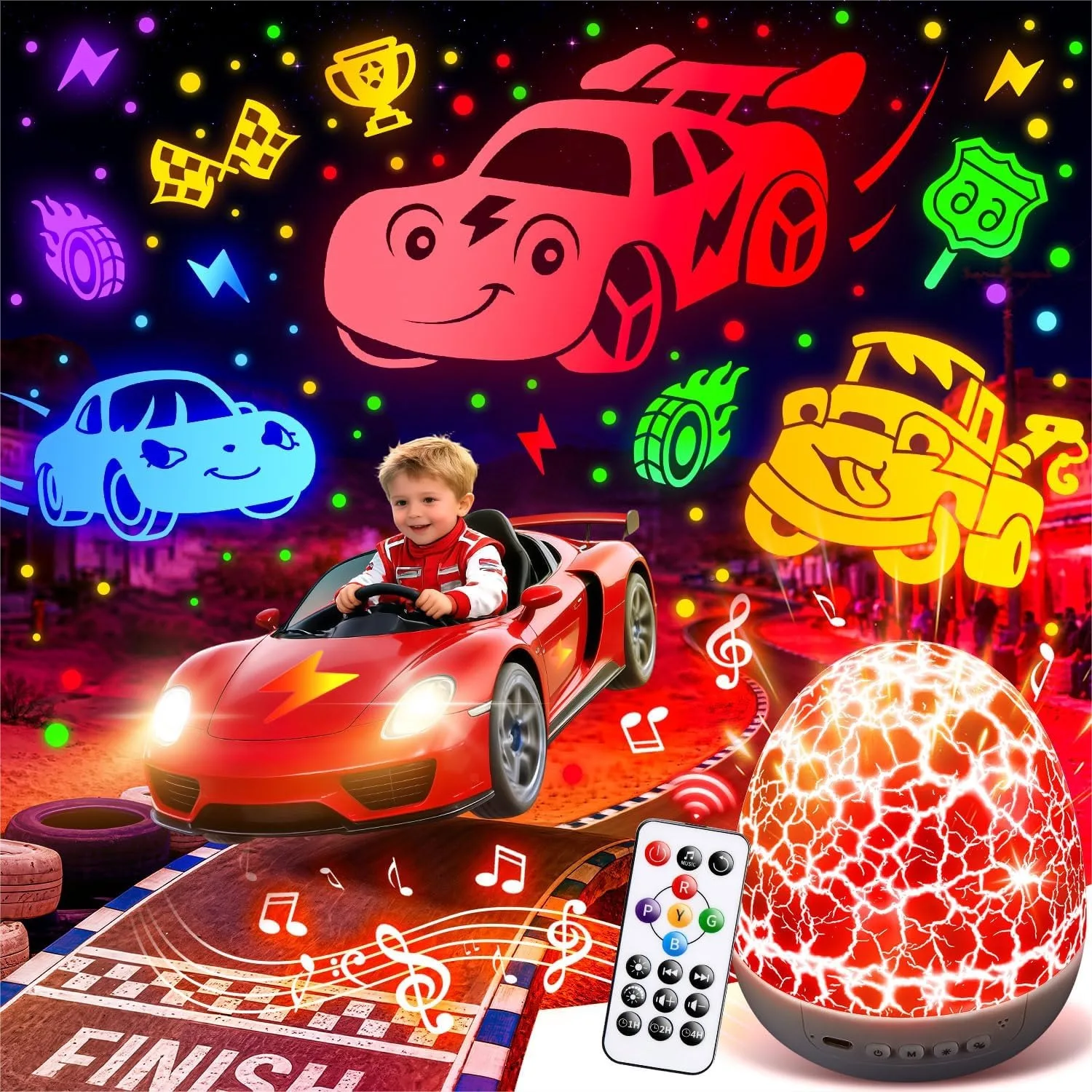 

Dinosaur Egg Projector With 6 Films 15 Sounds 31 Colors Remote Control 360° Rotation For Toddler Toy Cars Boys Age 1-8 Birthday Gift