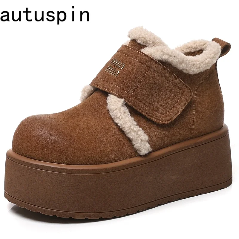 

AUTUSPIN 6cm Flats Platform Ankle Snow Boots for Women Outdoor Suede Leather Chunky Warm Shoes 2025 Winter Female Botas Footwear