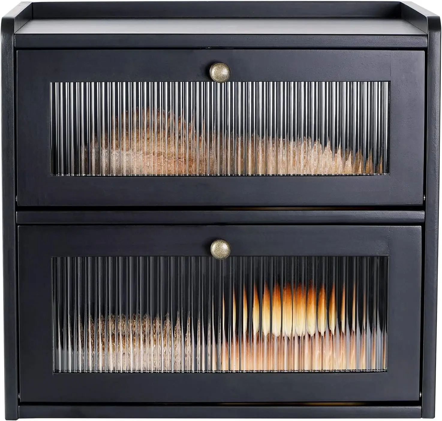 

Wooden Bread Box with Acrylic Window, Large Capacity 2-Layer Storage for Kitchen Countertop, Vintage Farmhouse Style