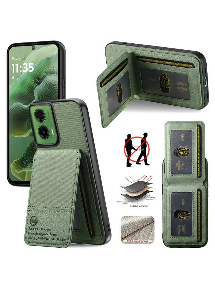 Skórzane etui na karty RFID do Motorola Moto G67 G57 G37 G17 G86 G06 G54 G24 G15 Power G56 G66Y G66J G05 G84 G04S G53 G77 Pokrowiec na tył — zdjęcie produktu 7