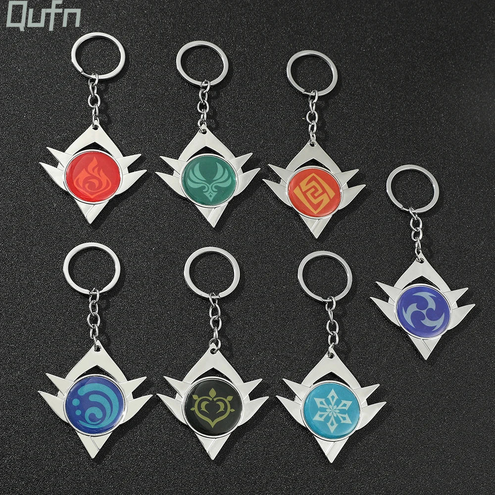 Game Genshin Impact God of Eyes Keychain Xiao Keqing Wendi FASHION KEYCHAIN Vision Luminous Cosplay Genshin Toy Lanyard KeyRing