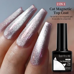 LILYCUTE 7ML 2 IN 1 Sparking Cat Magnetic Gel Top Coat Super Sparking Glitter Silver Snowlight Magnetic Gel Nail Art Varnish