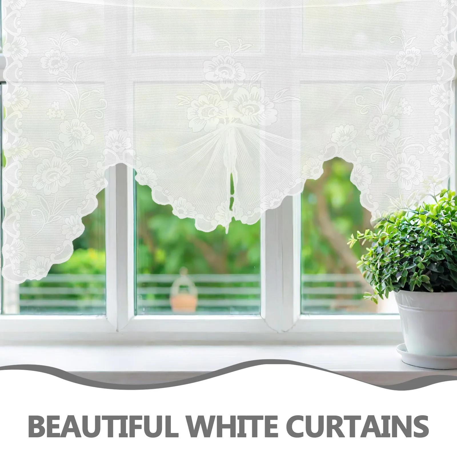 ستارة غنيمة من الدانتيل بالزهور البيضاء: لوحة جيب بقضيب شفاف للمطبخ والحمام وغرفة النوم والمقهى وستارة سحب لأعلى، #2