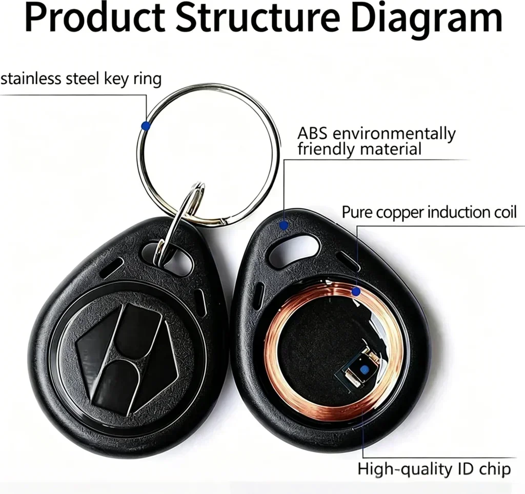 DIXSG Can Write 125kHz RFID Keychain Proximity ID HID and AWID Card Token Tag Rewritable T5577 Universal Black Blank Tag