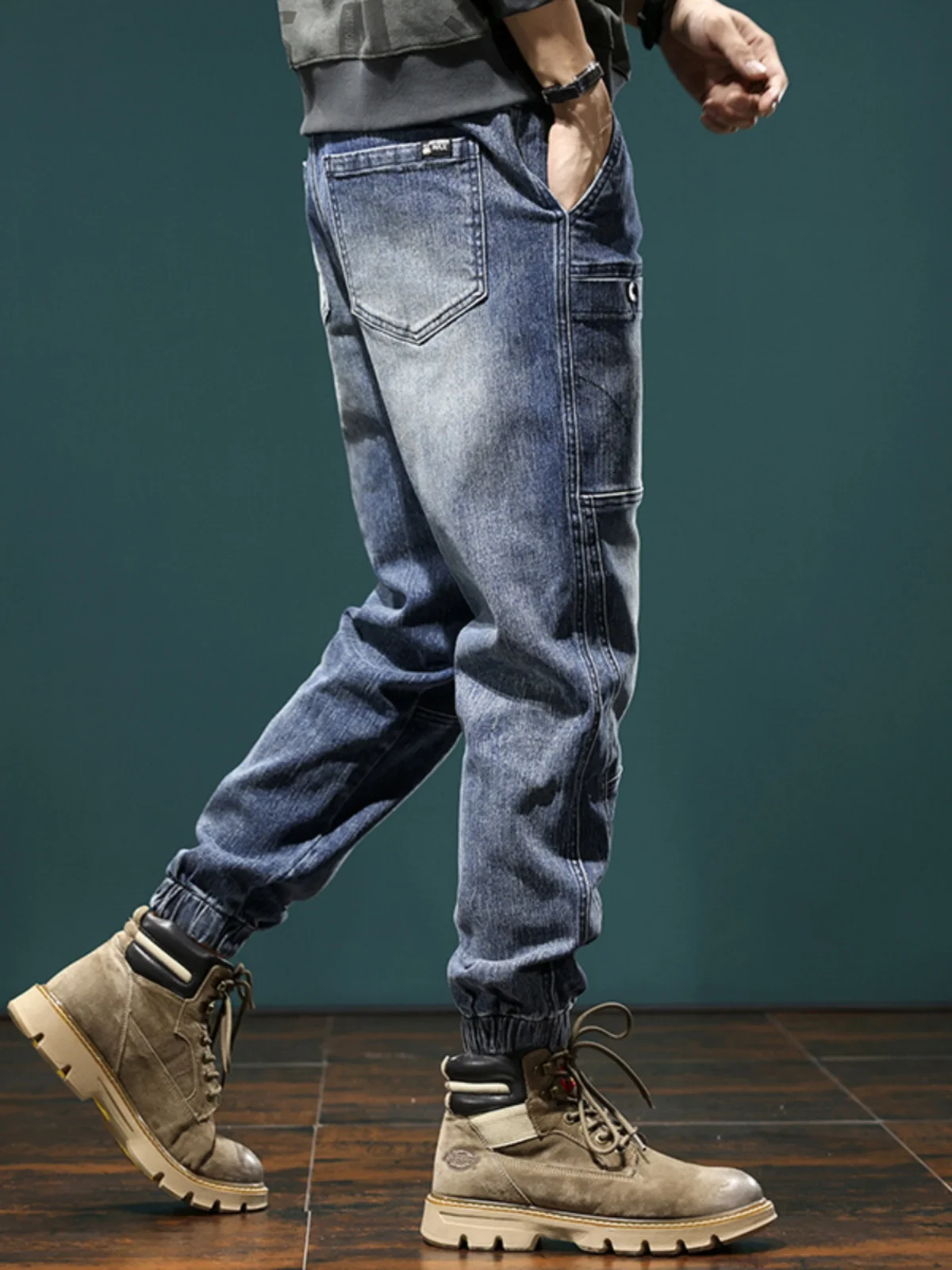 

High-End American Retro Elastic Denim Jeans Men's Autumn Winter Sle Trendy Workwear Pants Versatile Cool Casual Trousers
