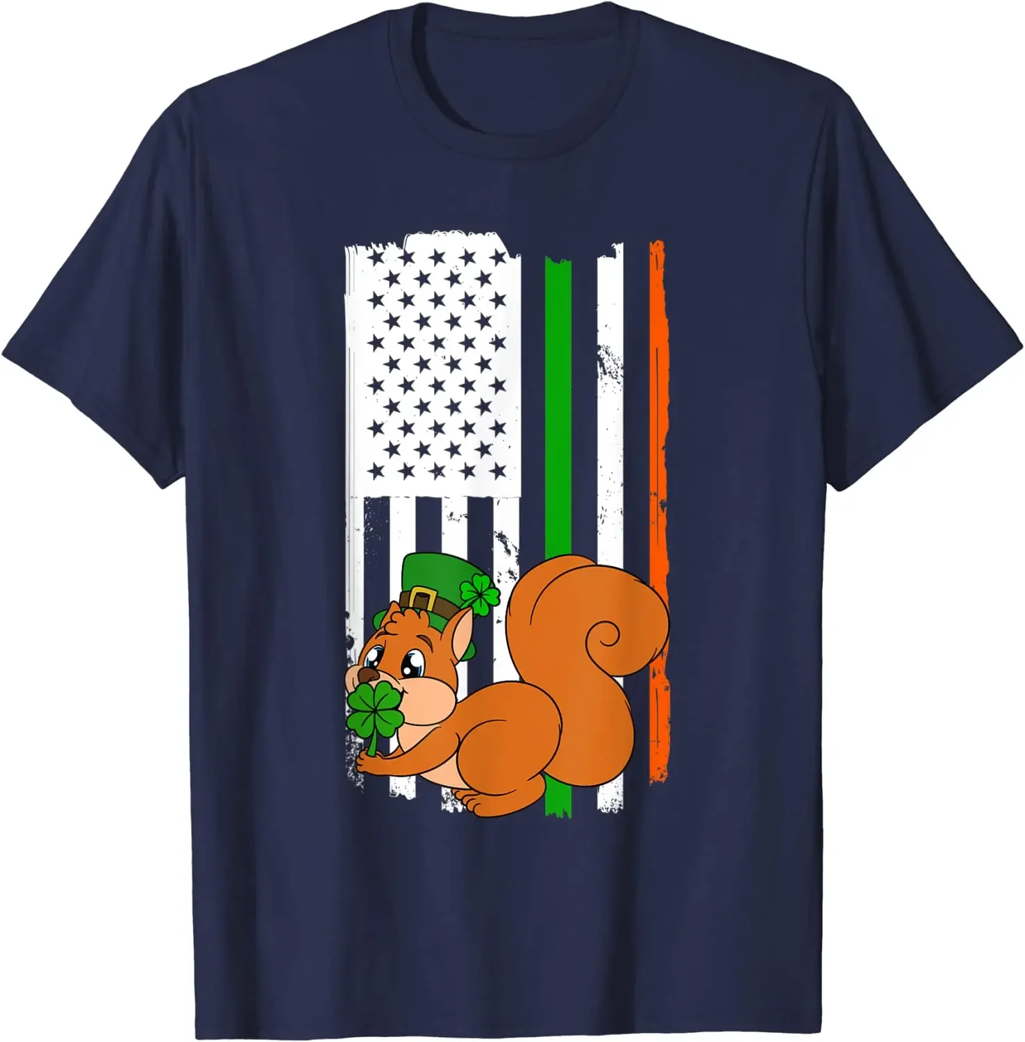 USA Irish Flag Squirrel St Patrick's Hat T-Shirt T Shirts for Men Vintage T Shirt Daily Cotton Four Seasons Tees Graphic T Shirt