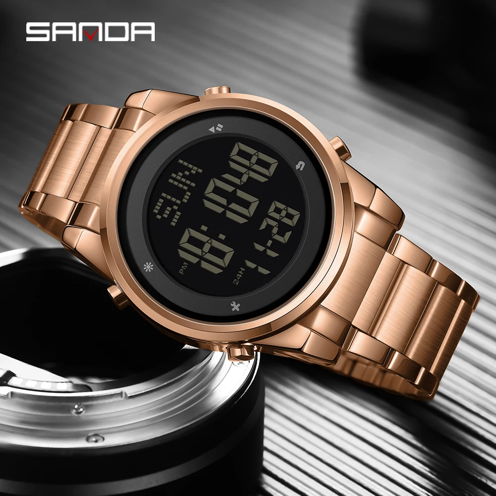 Sanda stainless steel strap wristwatch digital movement fashionable outdoor sports mode youth student stopwatch new fashion 6160