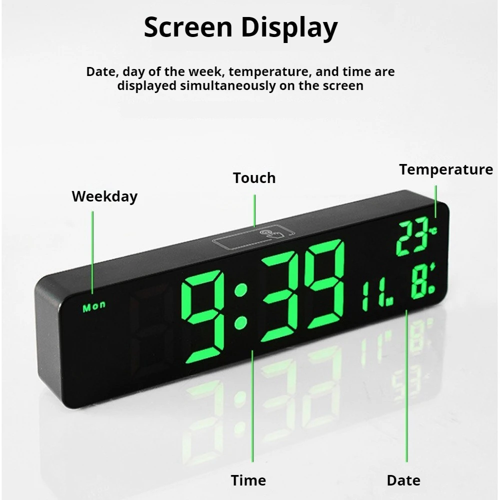 10inch Alarm Clock LED Digital Temperature Date Week Display Wall Clock Electronic Table Alarm Clock Room Office Decoration