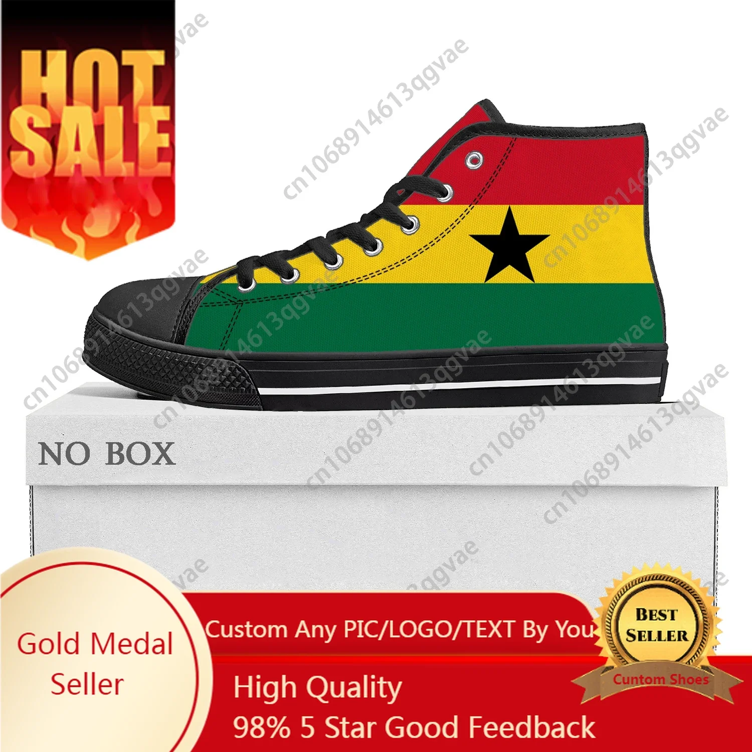 

Ghanaian Flag High Top High Quality Sneakers Mens Womens Teenager Canvas Sneaker Ghana Casual Couple Shoes Custom Shoe