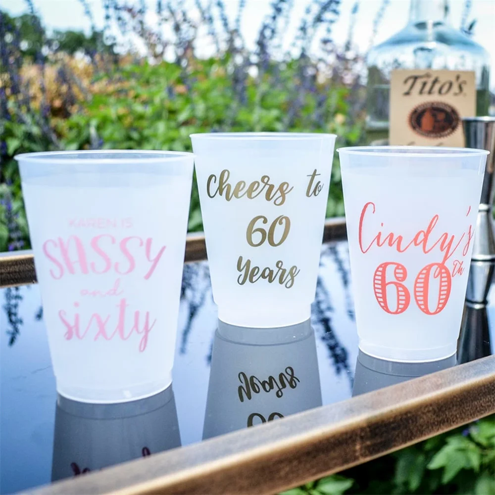 60th Birthday Party Cups, Birthday Shatterproof Cups, Cheers to 60 Years, Personalized Party Cups, Plastic Party Cups, Frost Fle